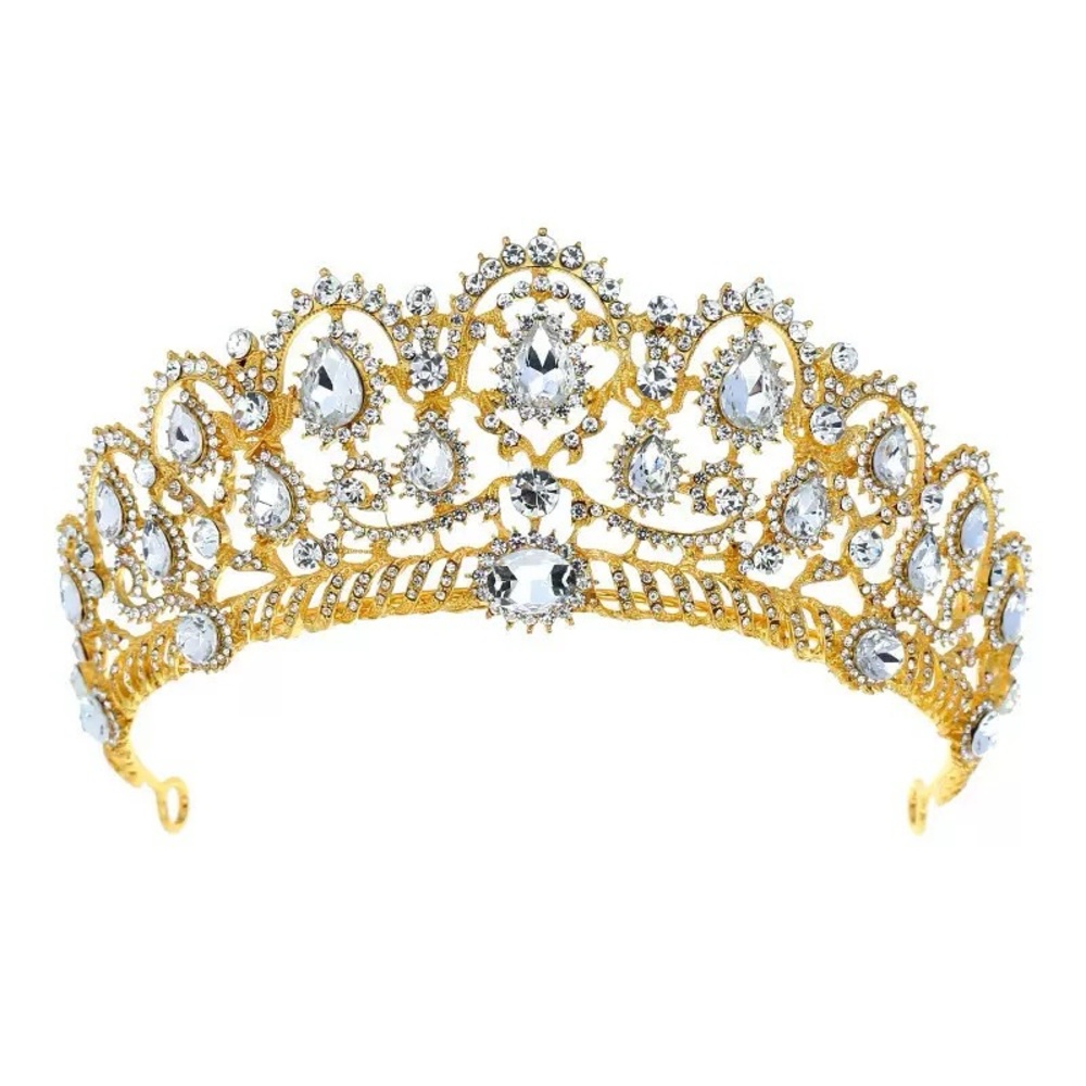 Gold Crystal Bridal Tiara Crown - Elegant Wedding Headpiece